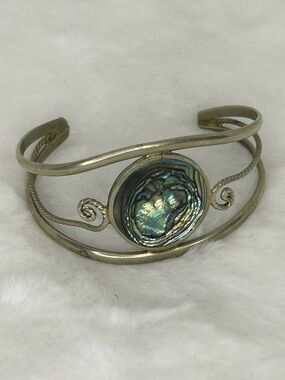 MADE IN MEXICO SILVER TONE ABALONE CUFF BRACELET